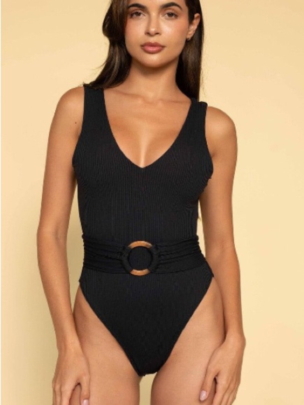 Montce Black Ribbed One-Piece Swimsuit with Belt